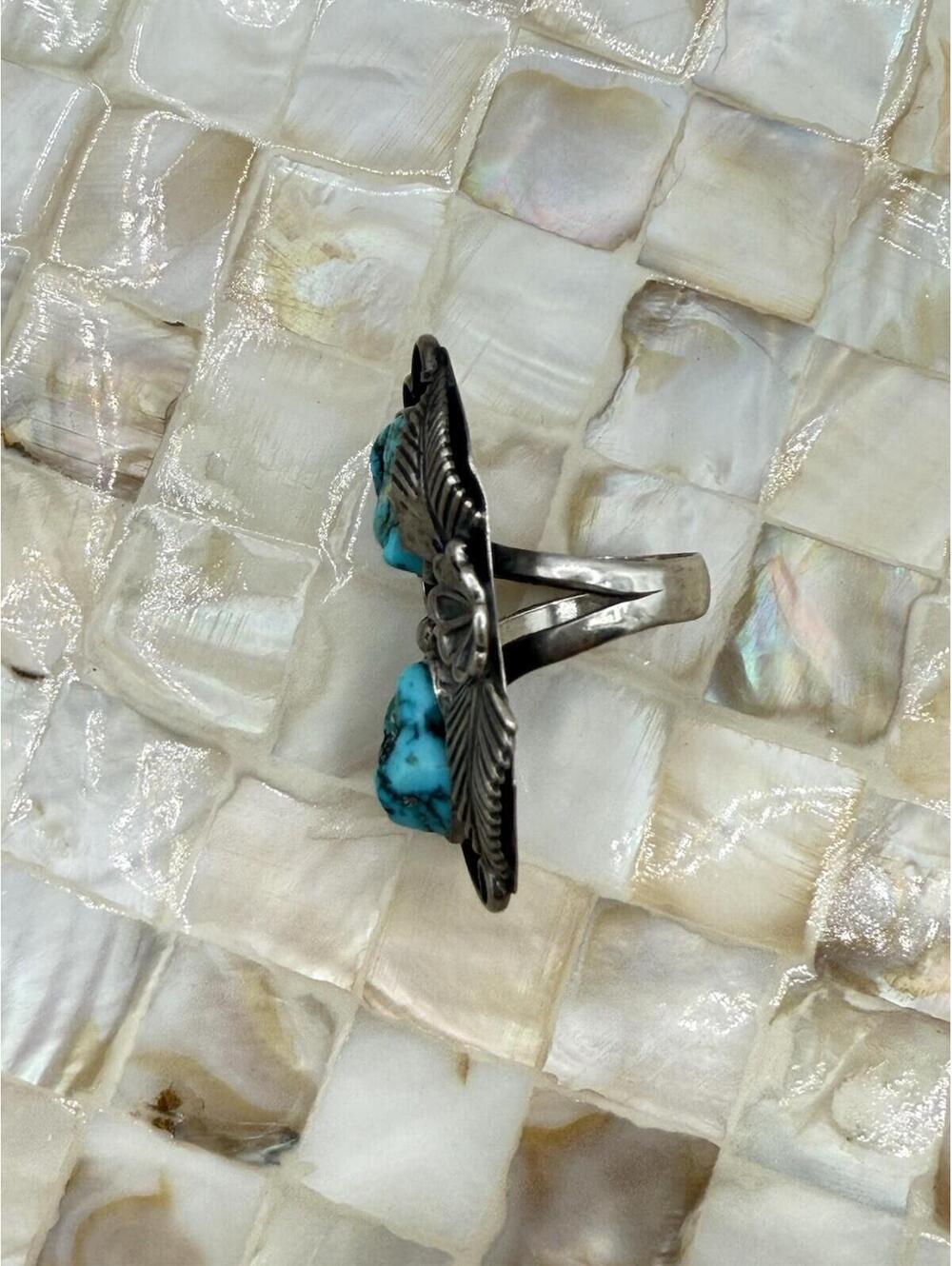 Turquoise Signet Ring Native American Navajo Sterling Silver 925 Size 5.5 Signed - Picture 2 of 9